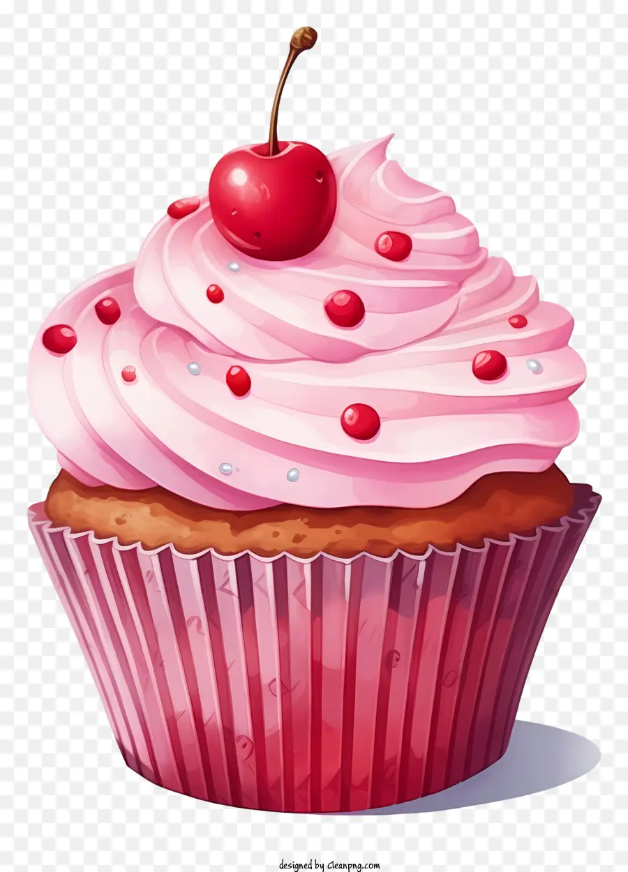 cupcake pink cupcake creamy pink frosting chocolate sprinkles cherry cupcake