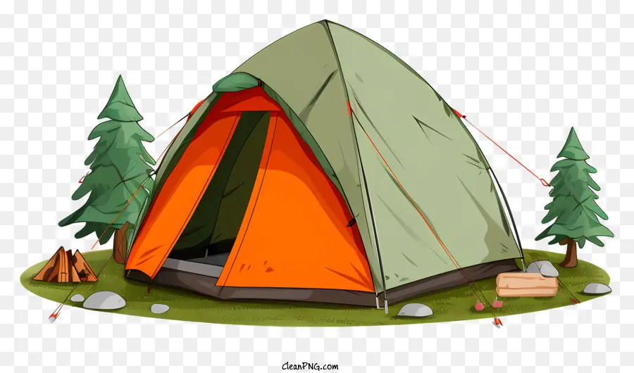 Pinien - Grüner Zelt mit Feuerstelle, umgeben von Bäumen umgeben