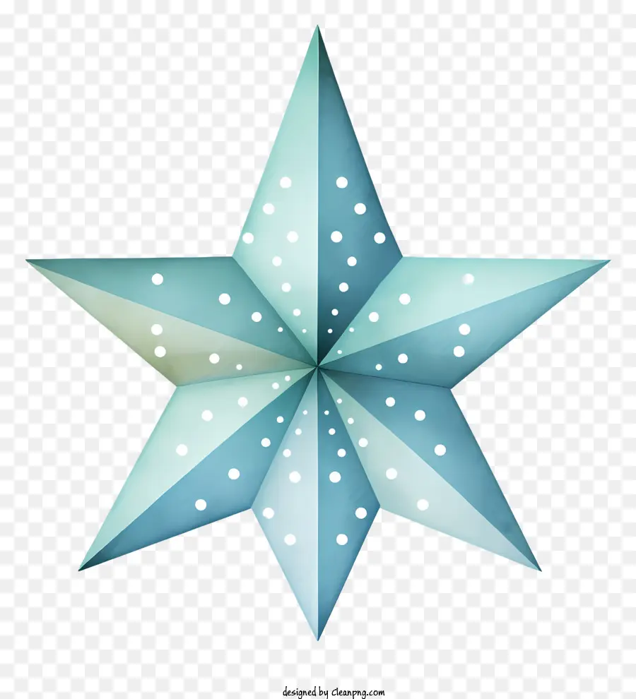 sternförmiges Objekt blau-weißes Papier weiße Punkte faltiges Oberflächenpapierhandwerk gefaltet - Großer Stern aus blau/weißem Papier, weiße Punkte. 
Faltiger, schwarzer Hintergrund