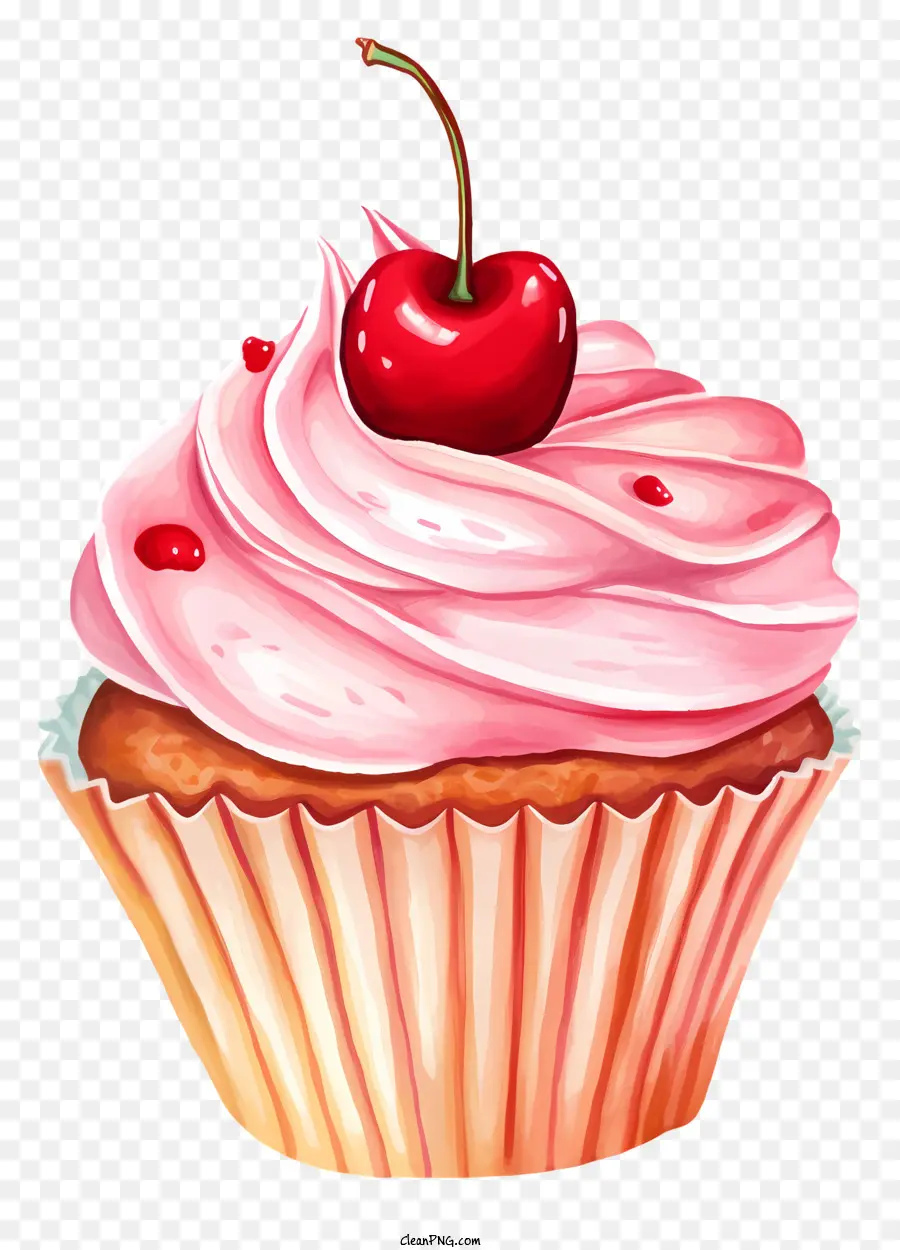 nền trắng - Cupcake màu hồng với kem phủ kem và anh đào