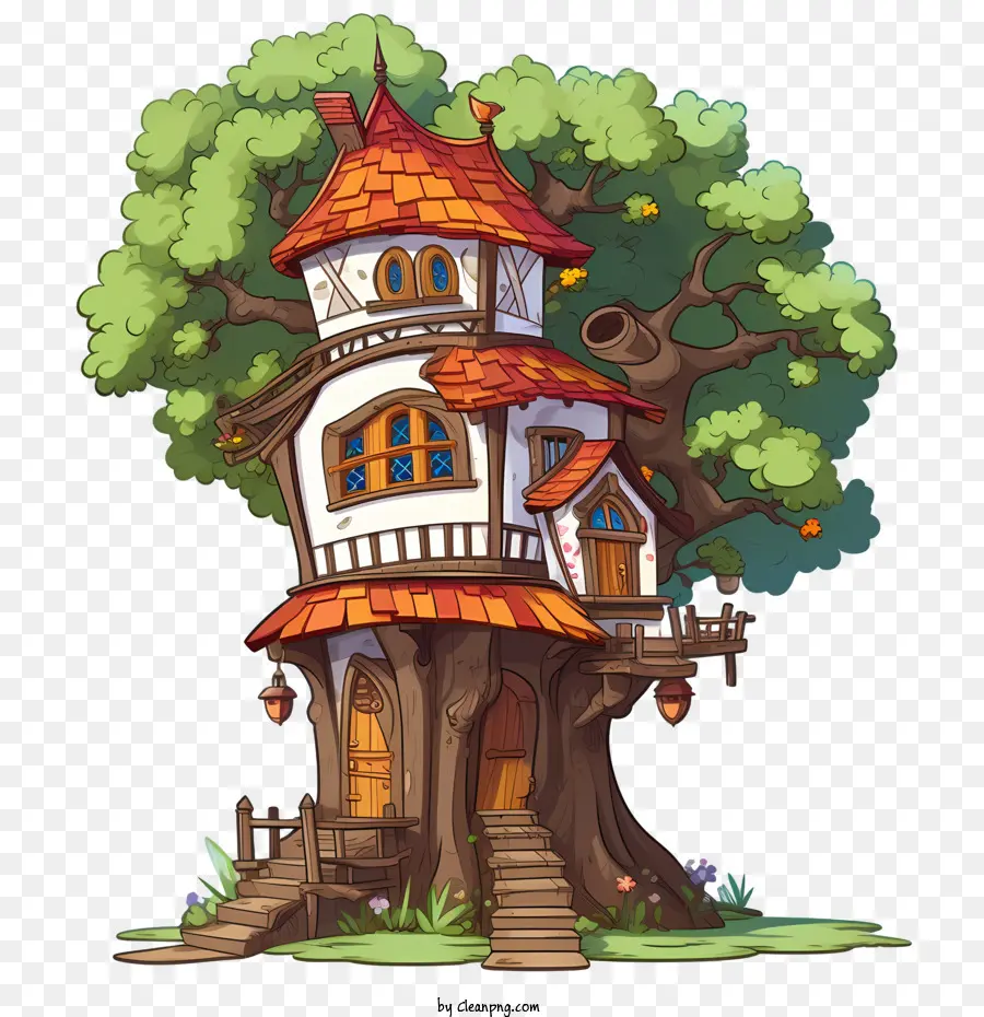 Ngôi nhà trên cây hoạt hình nhà cây tưởng tượng trẻ con - 
