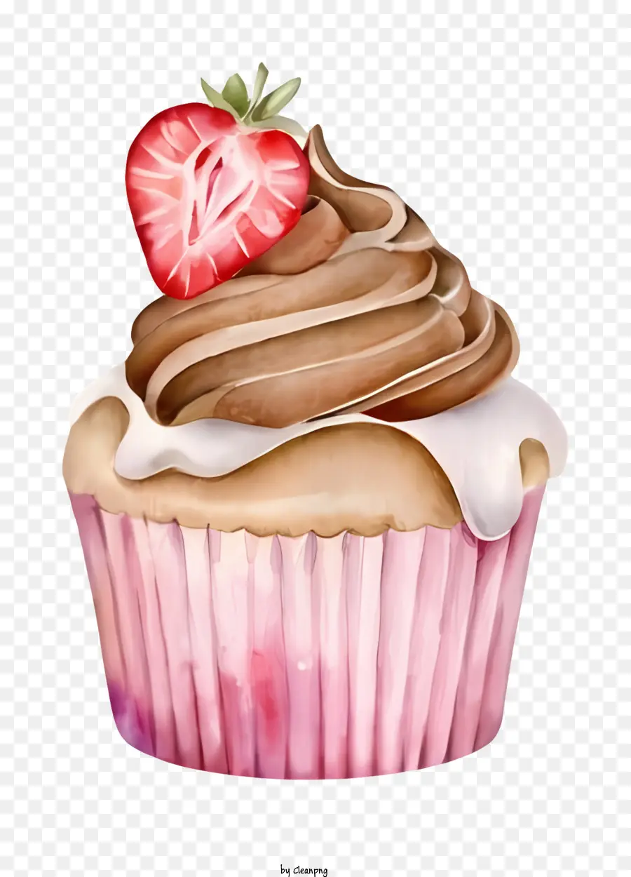 Erdbeere - Cupcake mit Schokolade, Schlagsahne, Erdbeere darüber