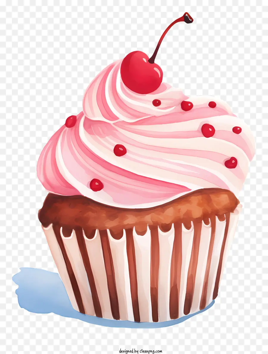Bánh mì tráng miệng màu hồng cupcake màu hồng - Cupcake màu hồng với anh đào, nền trắng