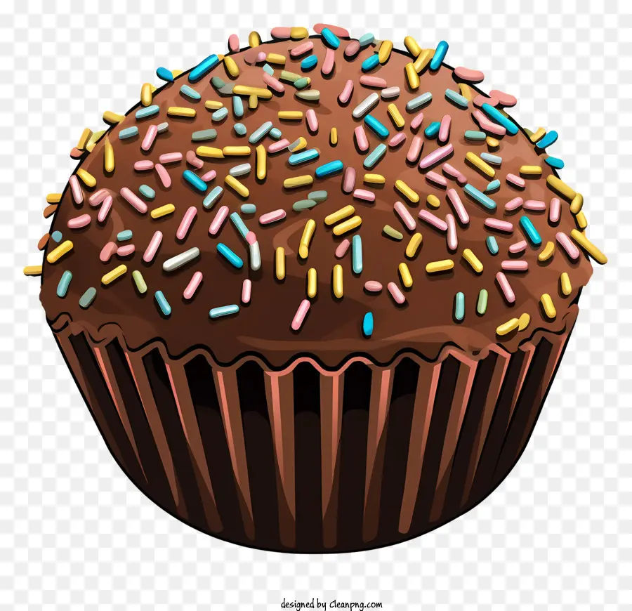 Streusel - Schokoladen -Cupcake mit Streuseln auf schwarzem Hintergrund