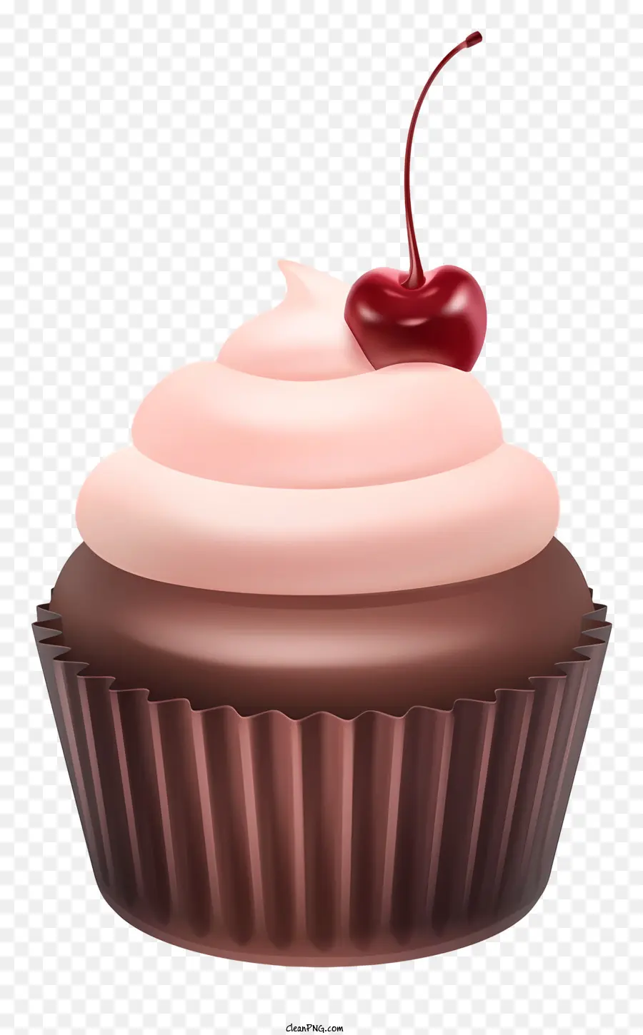 Schokoladen -Cupcake -Schokoladenfrostkirsche auf dunklen Hintergrund frische und saftige Kirsche - Perfekt gebackener Schokoladencupcake mit glänzendem Zuckerguss