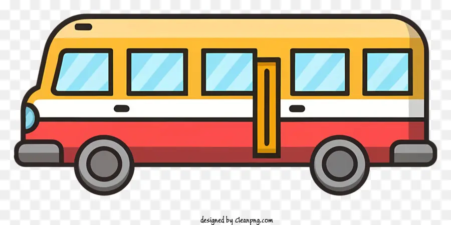 Xe buýt - Xe buýt trường học màu vàng với sọc đỏ, không có cửa sổ, đứng yên