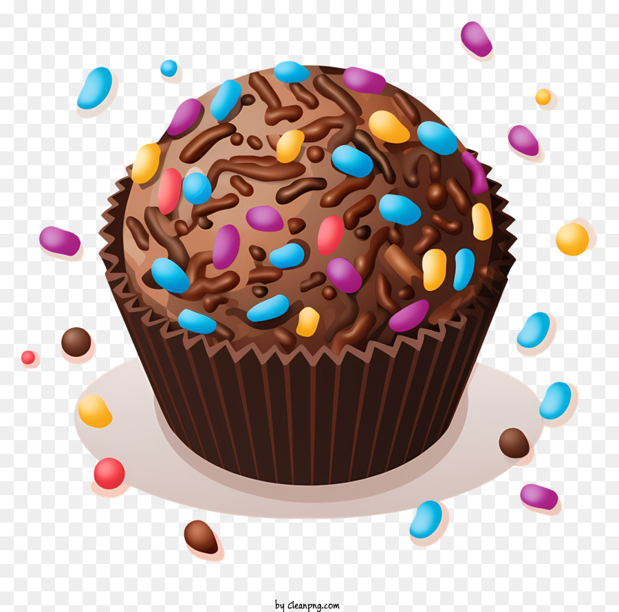 Schokoladen -Cupcake -Regenbogen -Streusel Cupcake mit Zuckerguss mit Cupcake -Streuungen - Realistisches Bild eines Schokoladencupcake mit Regenbogenstreuseln