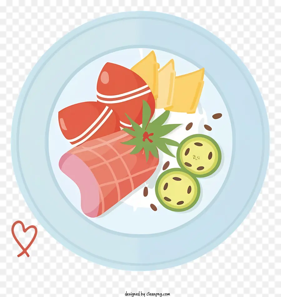 trái tim - Đĩa thức ăn với dưa chuột, cà chua và hành tây