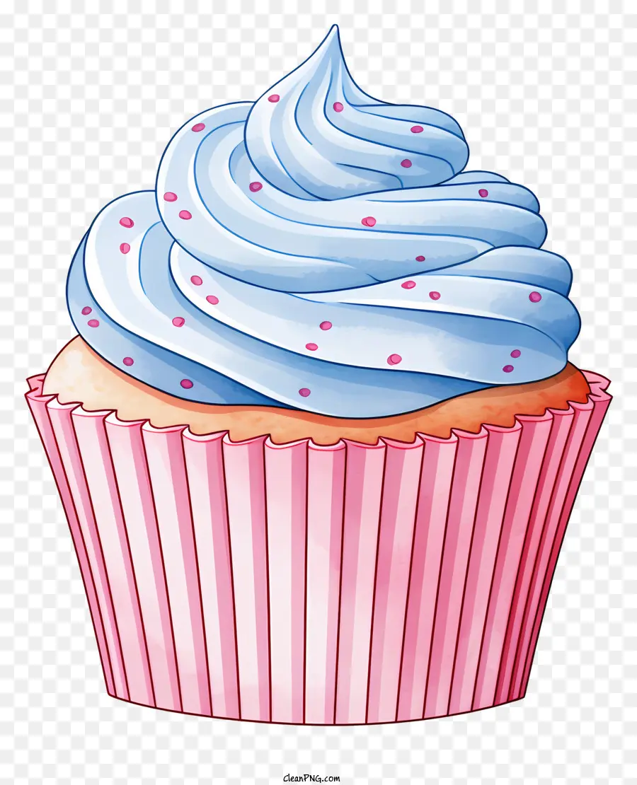 rosa Cupcake weißer Zuckerguss blaue Streusel runde Form rosa Zuckerguss - Pink Cupcake mit weißem Zuckerguss und blauen Streuseln