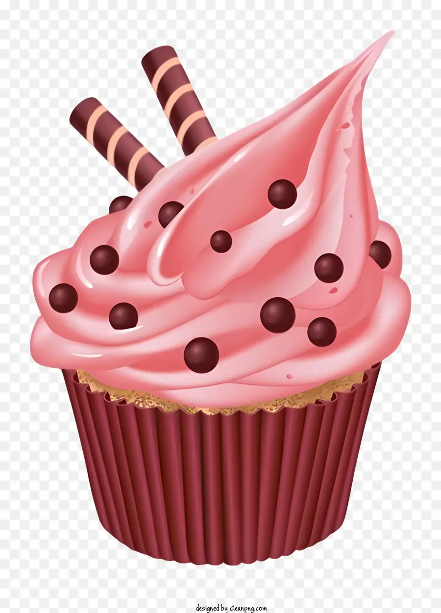 Cupcake Pink Cupcake Chocolate Chip Cupcake White Fork - Cupcake màu hồng với sô cô la chip trên đầu
