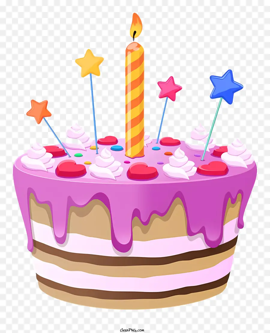 Torta di compleanno - Torta di compleanno multicolore con candele e decorazioni illuminate