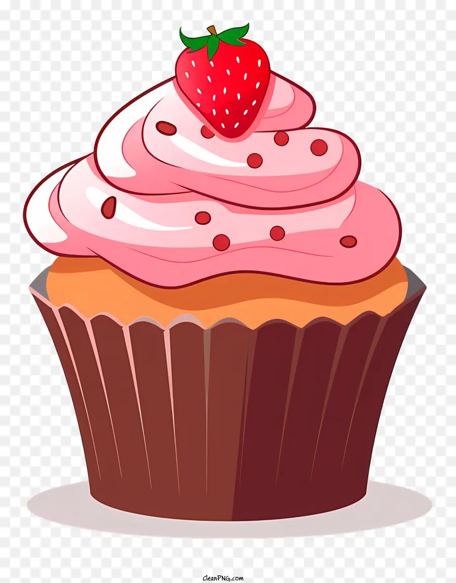 dâu - Cupcake với màu hồng phủ sương, dâu tây và rắc