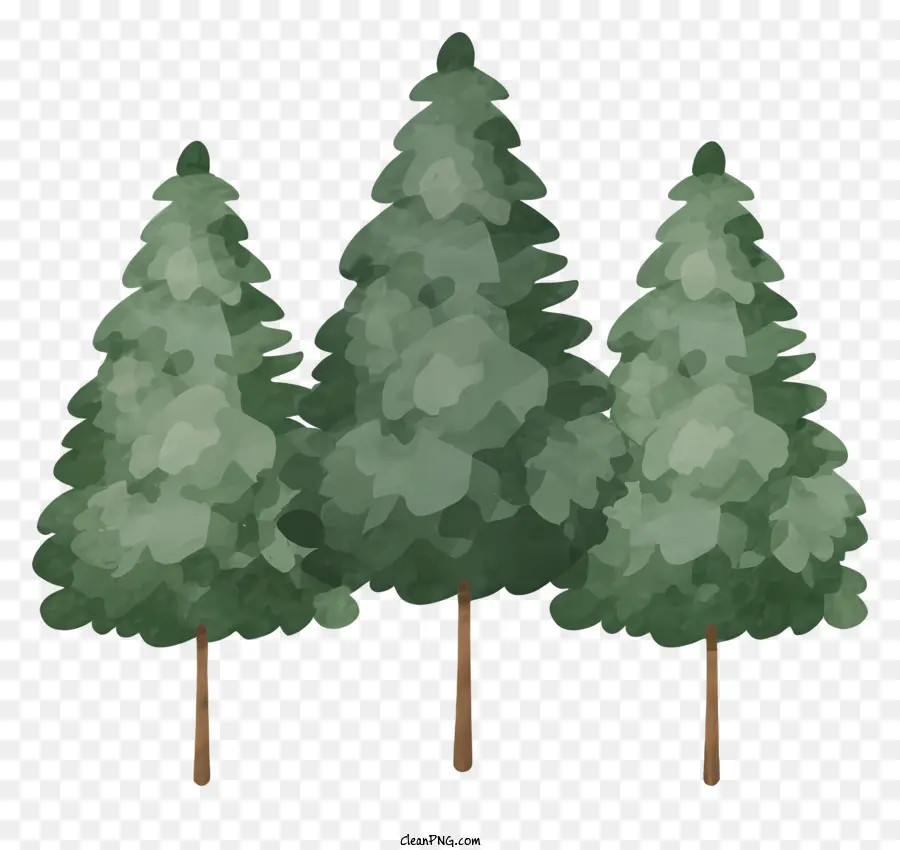 dipingendo alberi foglie verdi tronchi macinati - Tre alberi con foglie verdi sullo sfondo nero