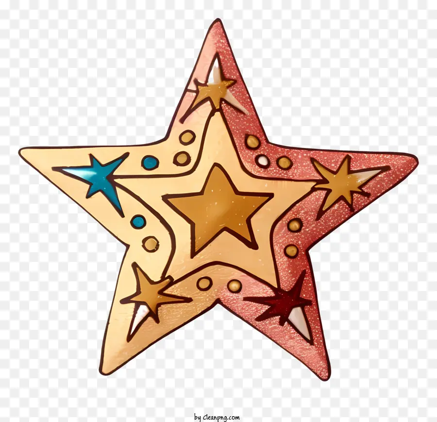 Golden Star - Golden Stern mit farbenfrohen Flecken auf Schwarz
