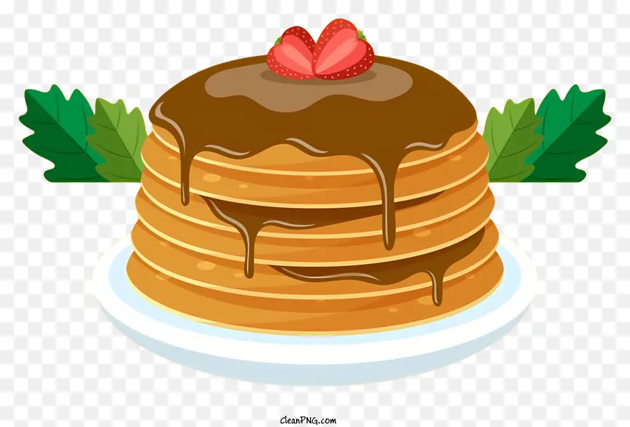 Schokolade - Stapel Pfannkuchen mit Erdbeeren, Schokolade, Schlagsahne