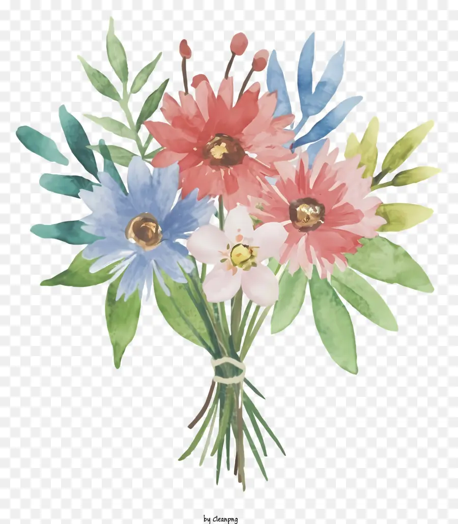 bouquet di fiori - Pittura ad acquerello di bouquet rosa, blu e verde