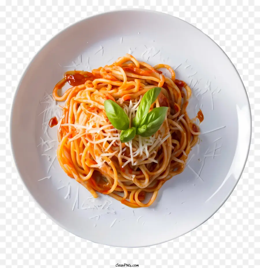 spaghetti meat sauce parmesan cheese fresh basil thick sauce