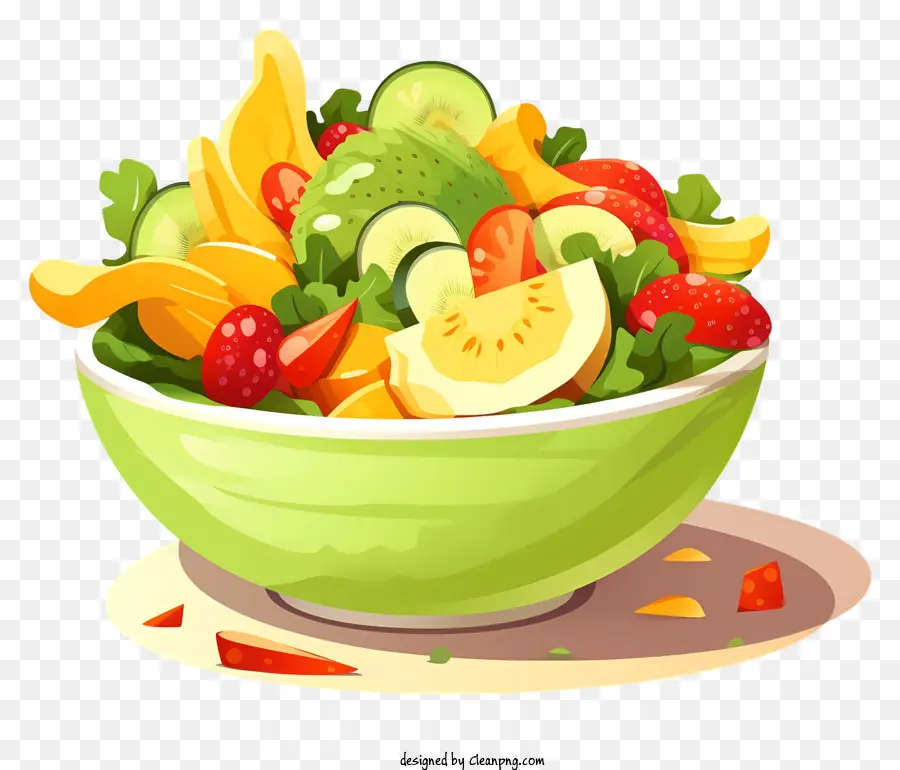 Gemischte Obst und Gemüseschale mit Obst und Gemüse Erdbeeren Bananenäpfel - Gemischtes Obst und Gemüse in der grünen Schüssel