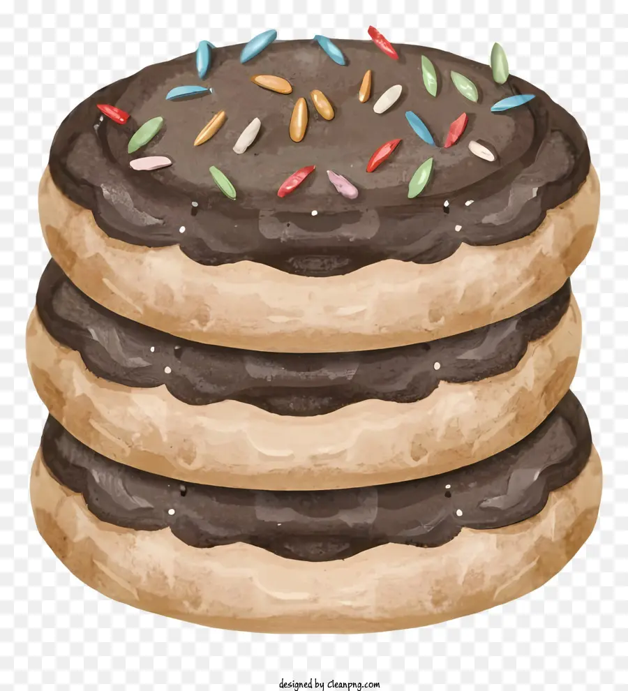 Schokoladendonuts haben Donuts Donut Stack Dessert süße Leckereien gestrichen - Gestapelte Schokoladen -Donuts mit weißen Streuseln oben
