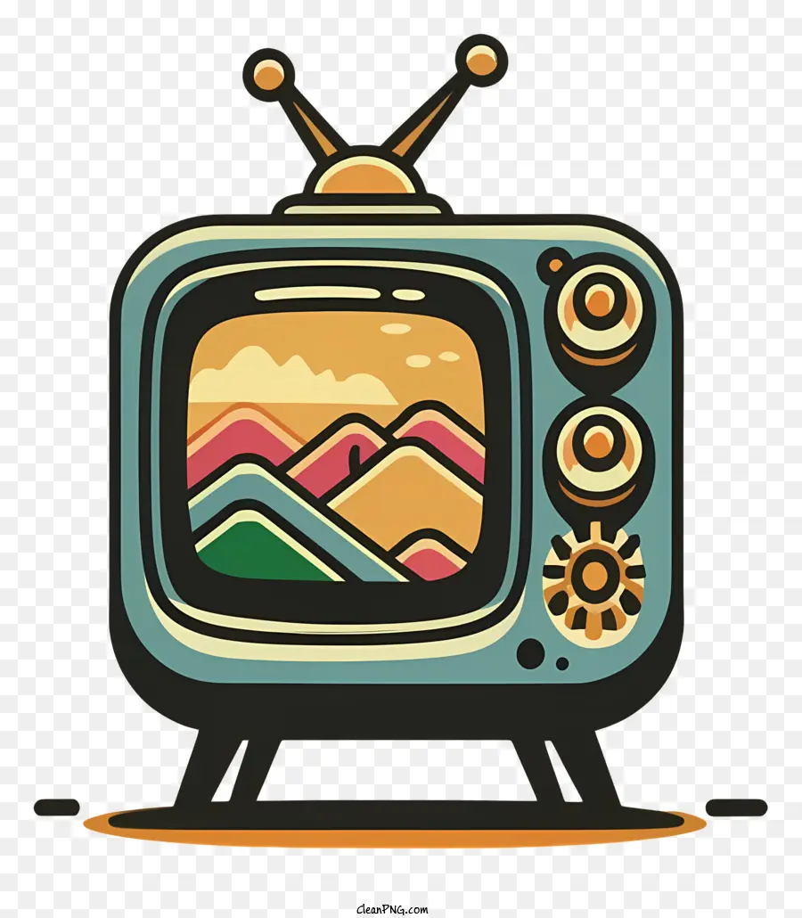 Poster per elementi di sfondo per paesaggi panoramici - Vintage TV con paesaggio di montagna, ideale per il design grafico