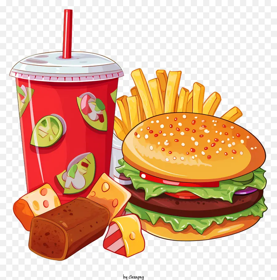 bánh hamburger - Bữa ăn thức ăn nhanh: burger, khoai tây chiên và soda