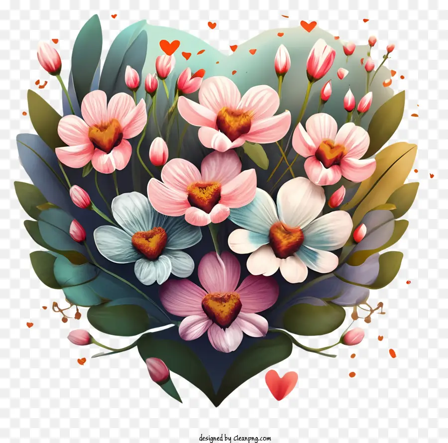 fiori color bouquet a forma di cuore fiori rosa fiori bianchi fiori viola - Bouquet di fiori a forma di cuore con vari colori
