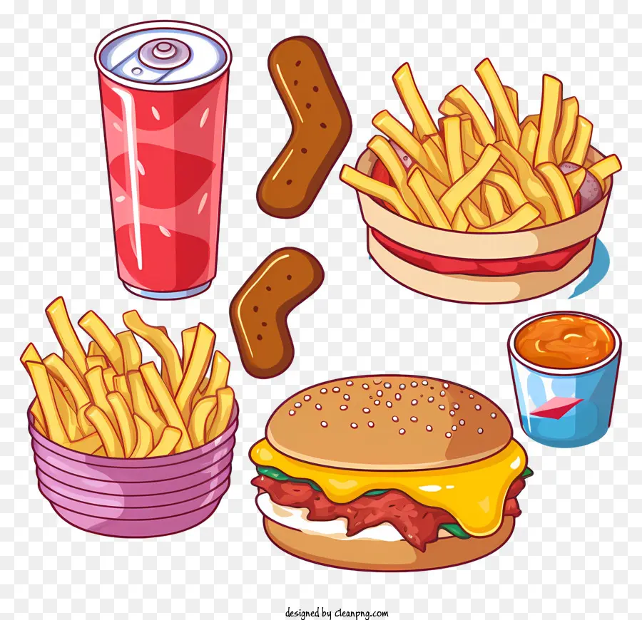 patatine fritte - Patatine fritte e hamburger con condimenti su nero