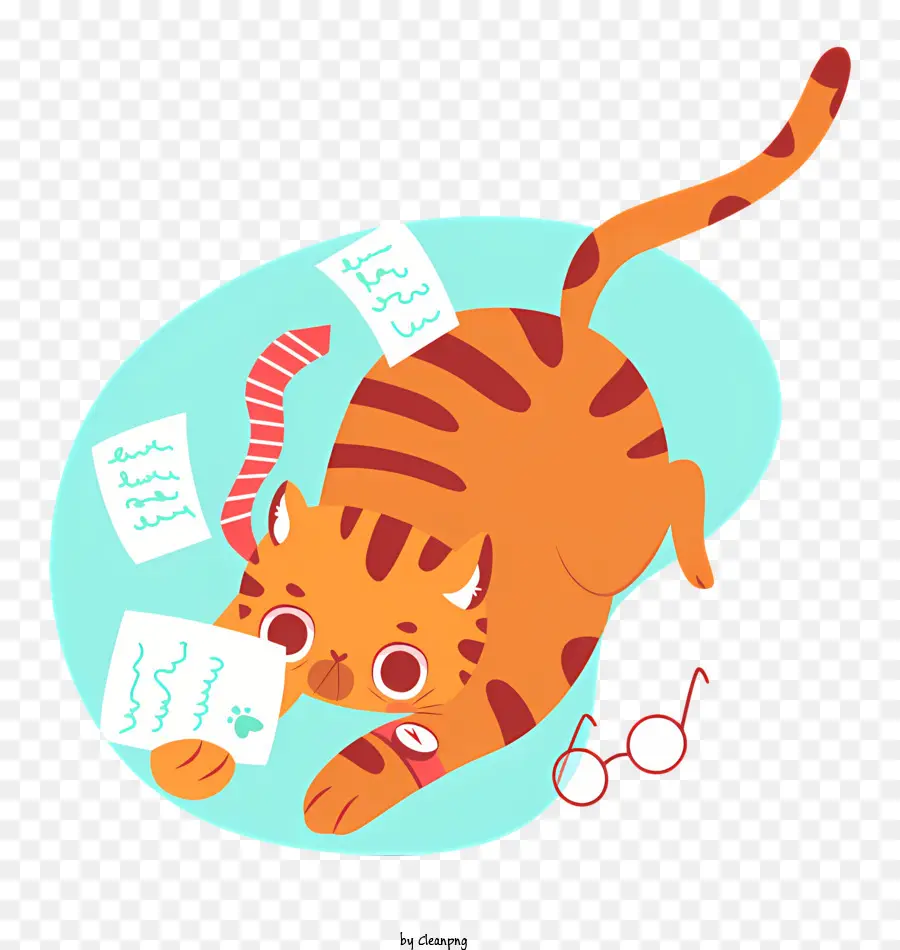 cartone animato gatto - Cartoon Cat Writing su sfondo blu con oggetti