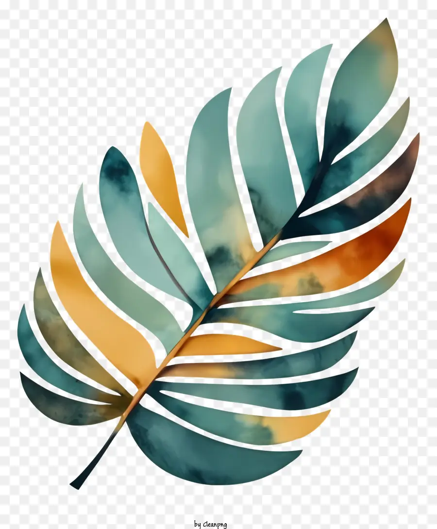 Palm leaf - Blaues und orangefarbenes Palmblattmalerei auf dunklem Hintergrund
