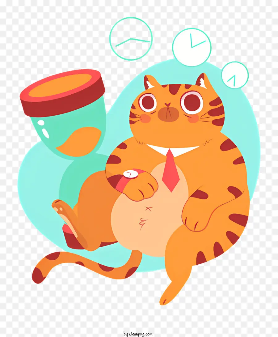 Katze in einer Anzugskatze mit einer ernsthaften Ausdruckskatze, die eine Krawatte katzt, die auf einer Stuhltasse Tee sitzt - Ernsthafte Katze im Anzug mit Tee und Uhr