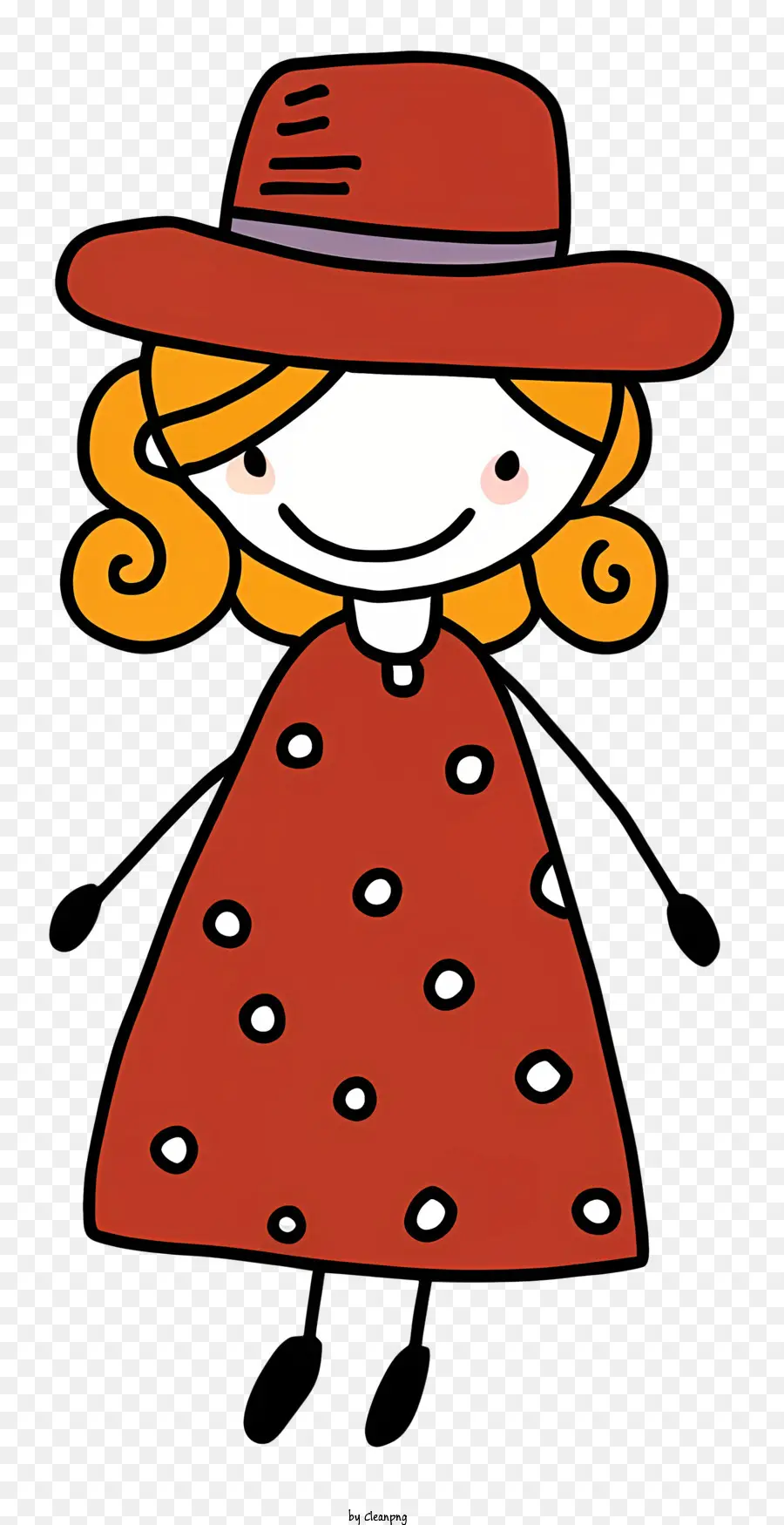 cartoon girl red dress polka dots red hat white polka dots
