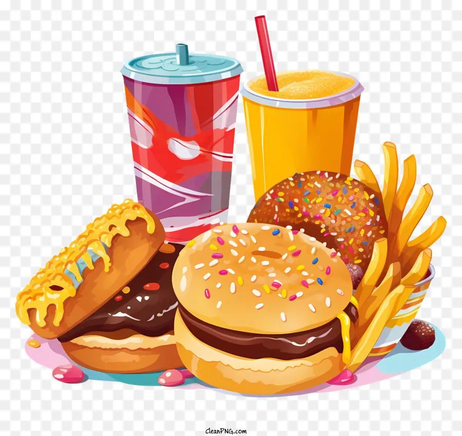 Snack di fast food fritte per hot dog - Rappresentazione non organizzata di fast food e snack