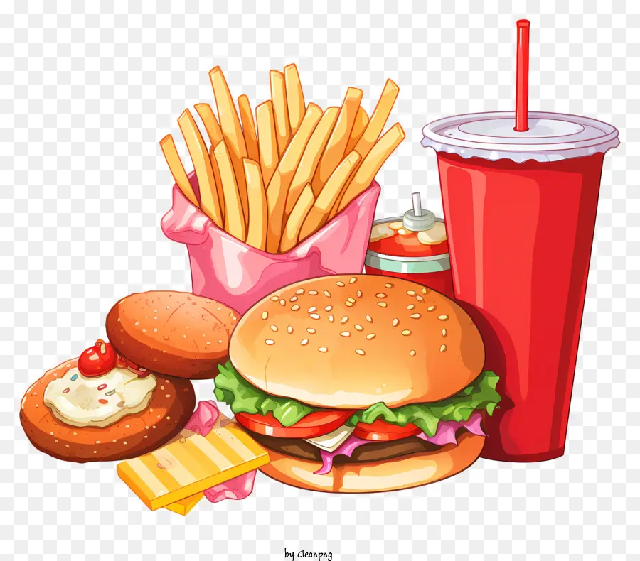patatine fritte - Fast food pasto con hamburger, patatine, soda