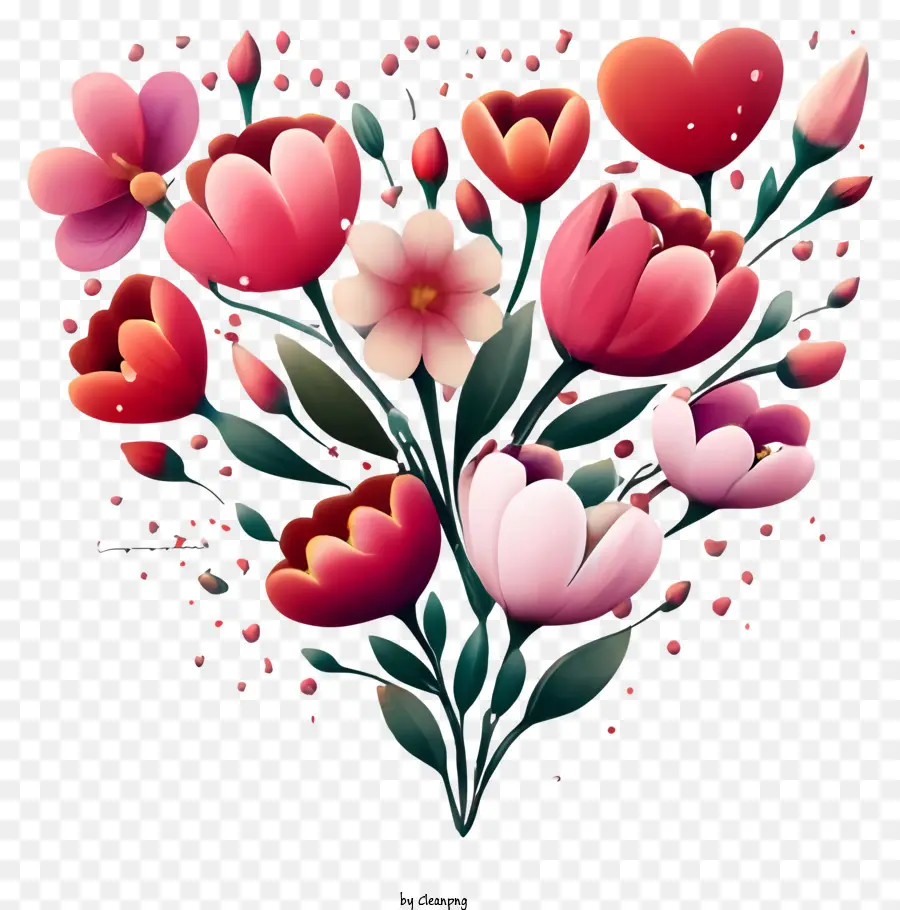 Bó hoa - Bóng hoa hồng hình trái tim của hoa tulip màu hồng, đỏ và trắng