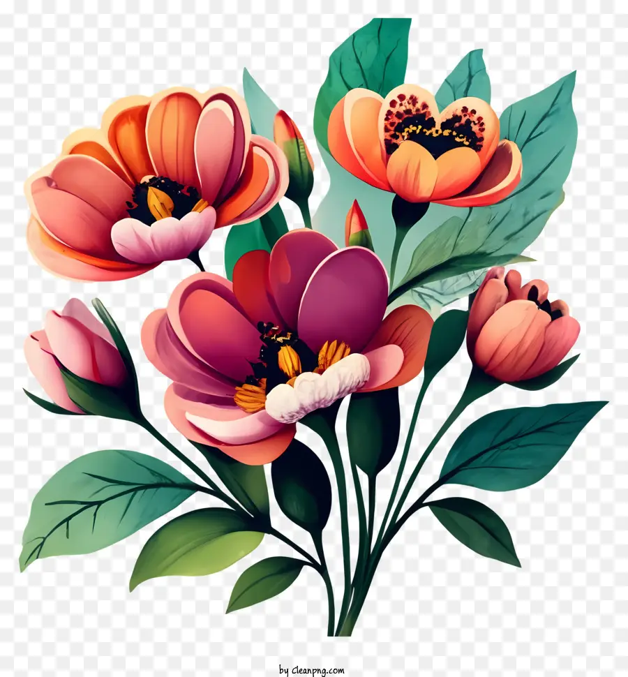 Orange - Buntes Blumenstrauß auf schwarzem Hintergrund