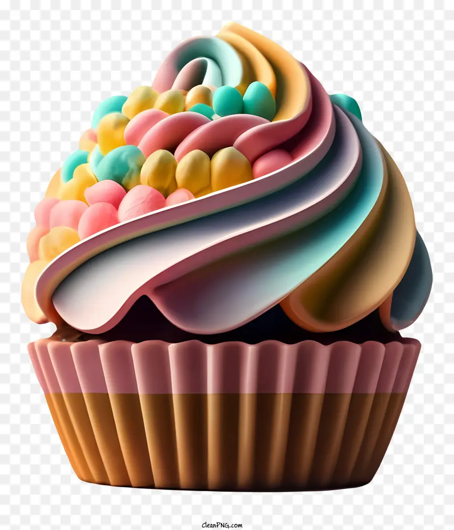 Streusel - 3D -Regenbogen -Cupcake mit Wirbelgreifern und Streusel