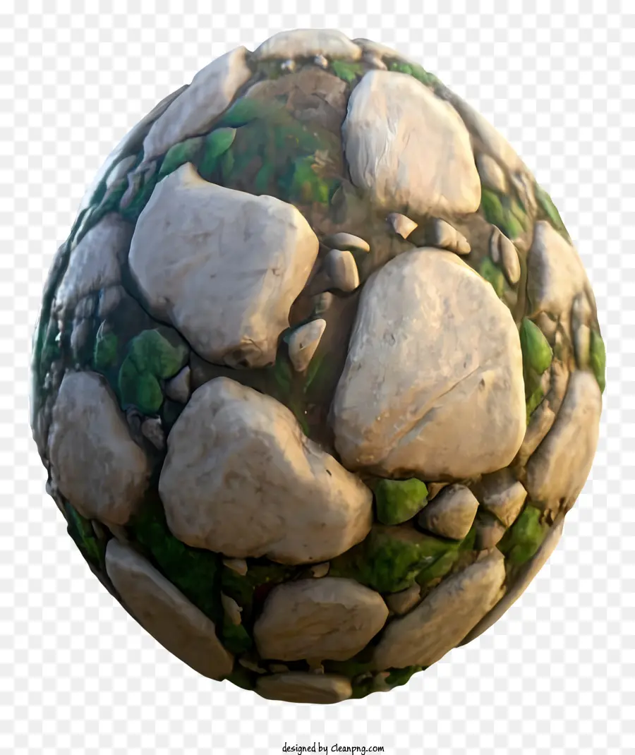 3D -Modell sphärischer Rockball Grüne Moos Brown Steine ​​graue Felsen - 3D -Modell des farbenfrohen strukturierten kugelförmigen Gesteins