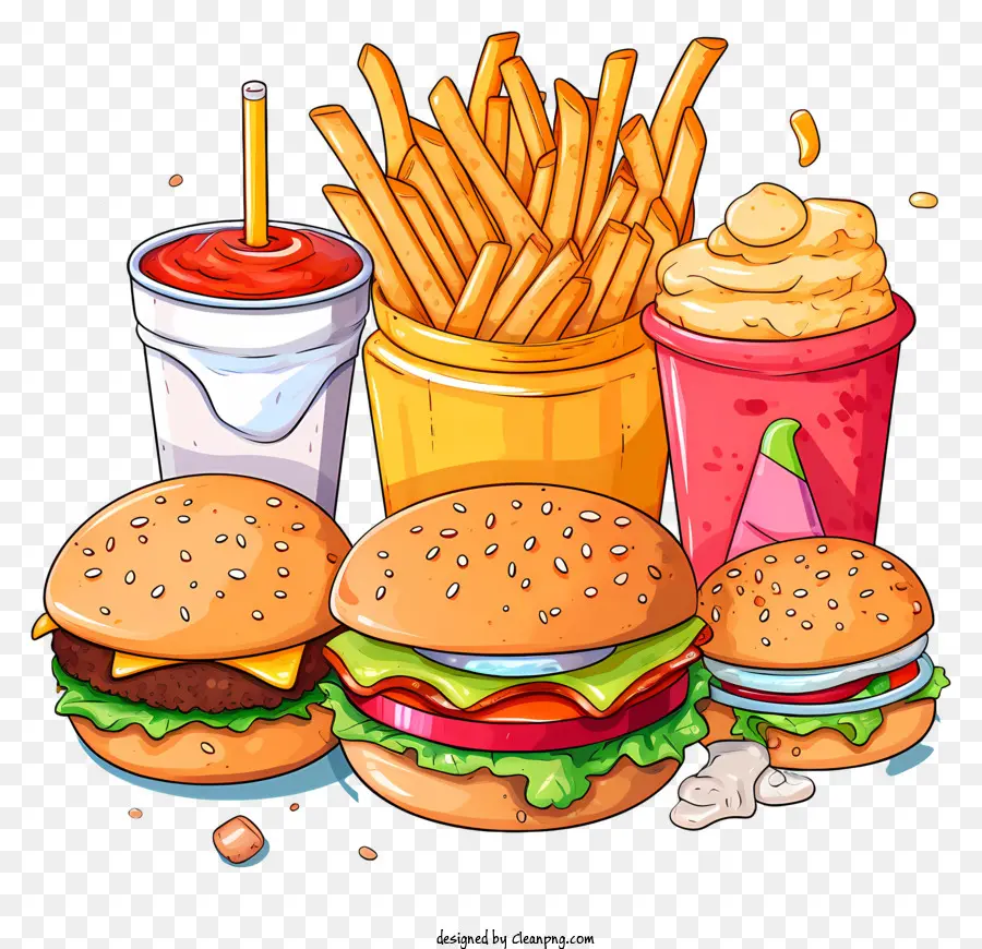 patatine fritte - Fast Food a Food, tra cui hamburger, patatine, soda