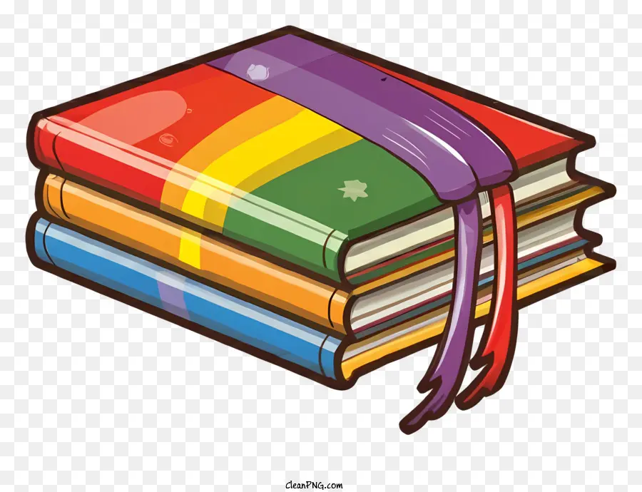 cầu vồng - Đống sách có ruy băng đầy màu sắc