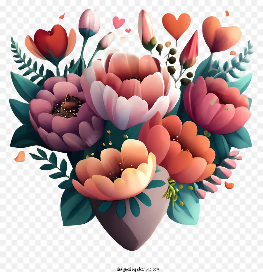 bó hoa - Bouquet lãng mạn với những bông hoa đầy màu sắc trong bình hoa