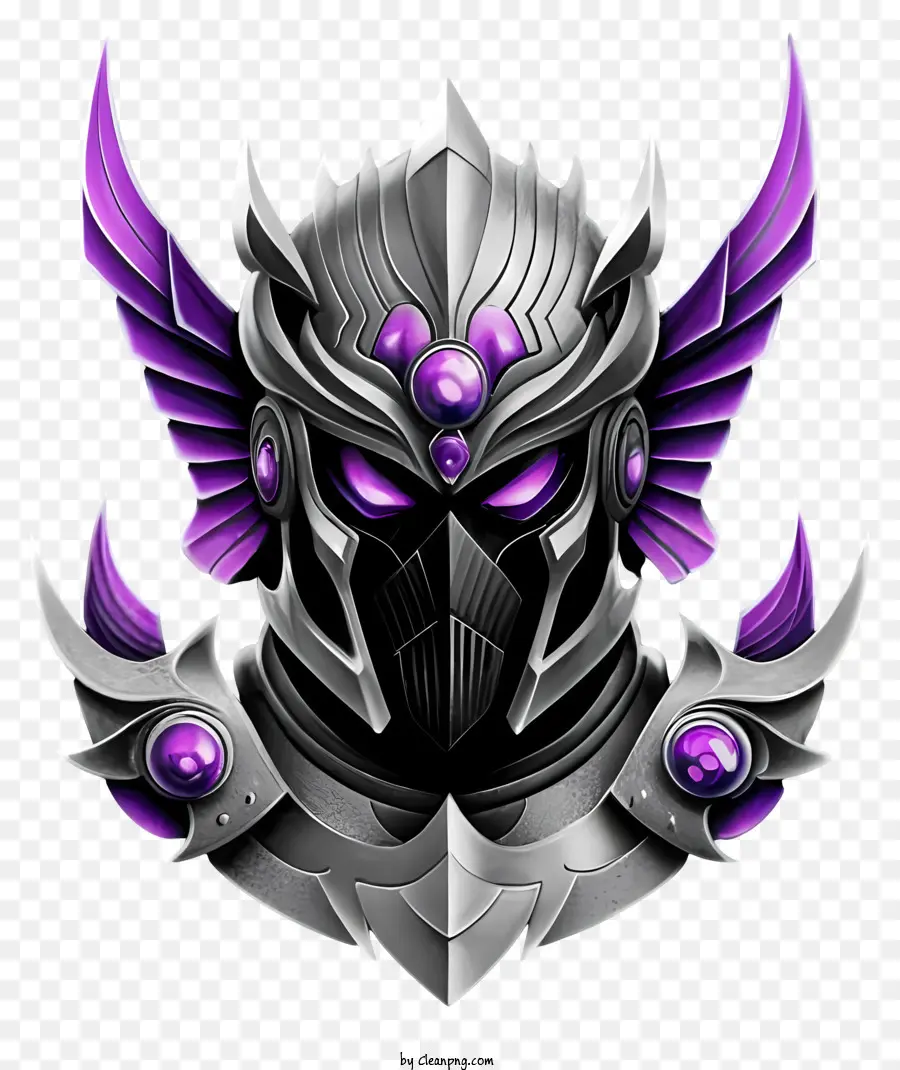 Helmet medio -medio simboli gotici caschi viola scuro teschi di casco metallico - Celme scuro e minaccioso con simboli e ali gotiche