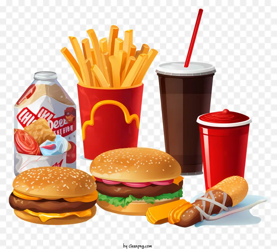 patatine fritte - Fast food pasto con patatine fritte, hamburger e bevande