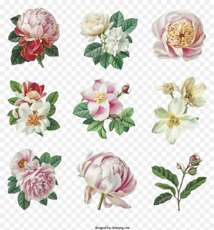rosa Rosen - Realistische Sammlung von rosa, weißen und roten Rosen