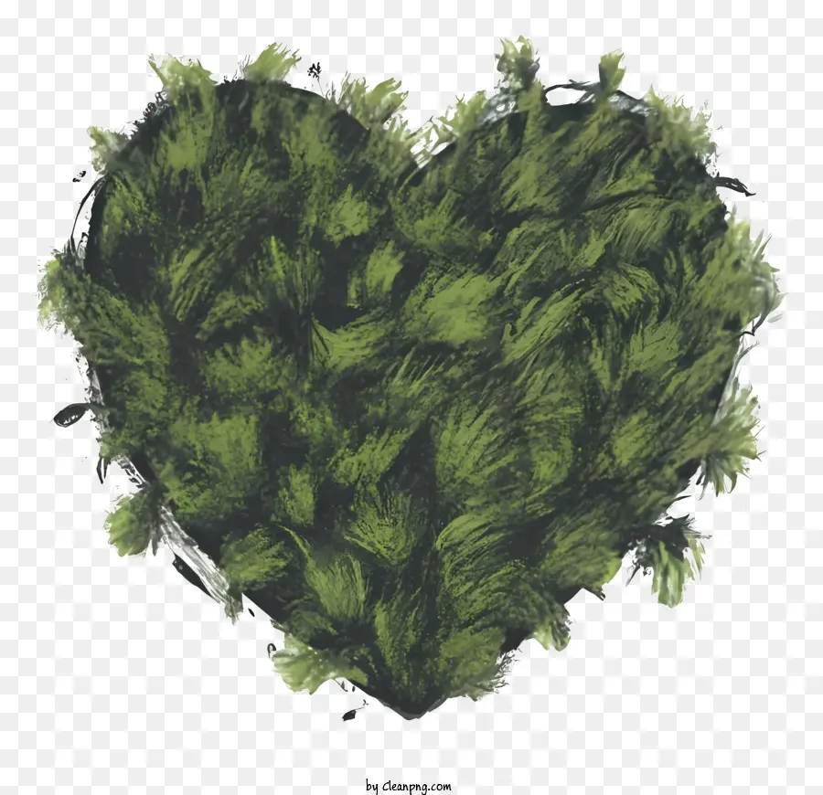 Lá hình trái tim mô hình xoắn ốc lá màu xanh lá cây và cành cây vẽ bằng bút chì phác thảo - Trái tim thủ công làm bằng lá xanh và cành cây