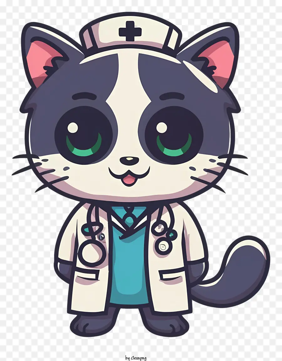 Cartoon Cat Doctor Cat in uniforme Doctor STETHOSCOPE CAT illustrazione seria Cat Cat Cat in abbigliamento medico - Seriore medico gatto in uniforme con stetoscopio