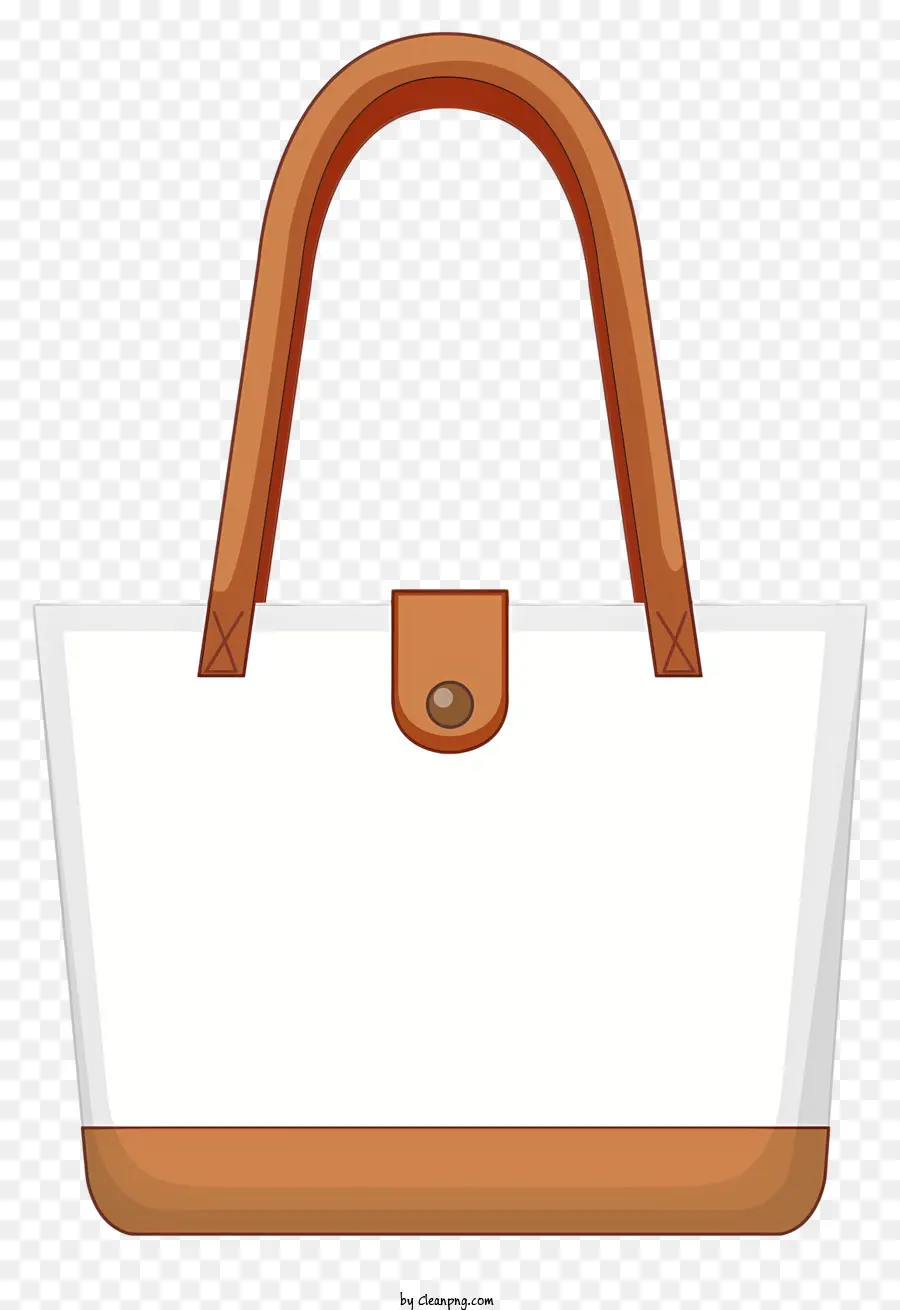 white handbag wooden handle tan leather strap white fabric lining open side handbag