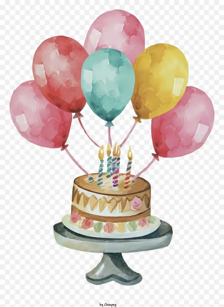 Geburtstagskuchen - Geburtstagstorte mit Luftballons und Kerzen
