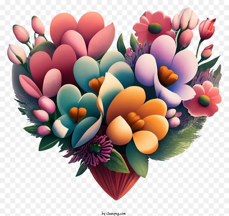 fiori rose colorate a forma di cuore a forma di cuore bouquet - Bouquet colorato a forma di cuore di vari fiori su nero