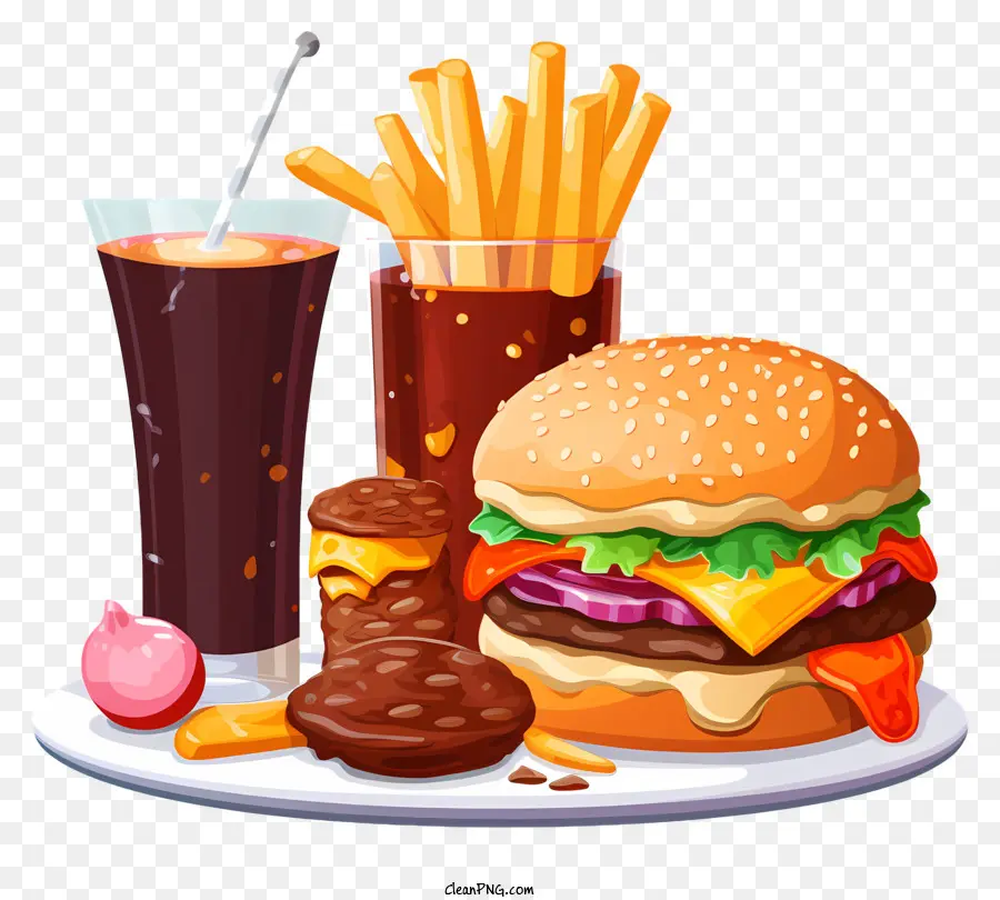 bánh hamburger - Bữa ăn hamburger trên khăn trải bàn màu nâu với khoai tây chiên