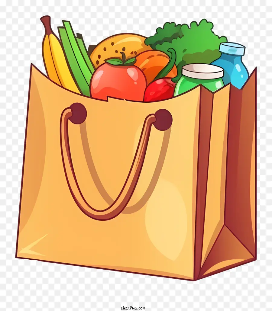 braune Papiertüte Obst Gemüse trinkt Essen - Schwarz-Weiß-Bild einer offenen, mit Lebensmittel gefüllten Tasche